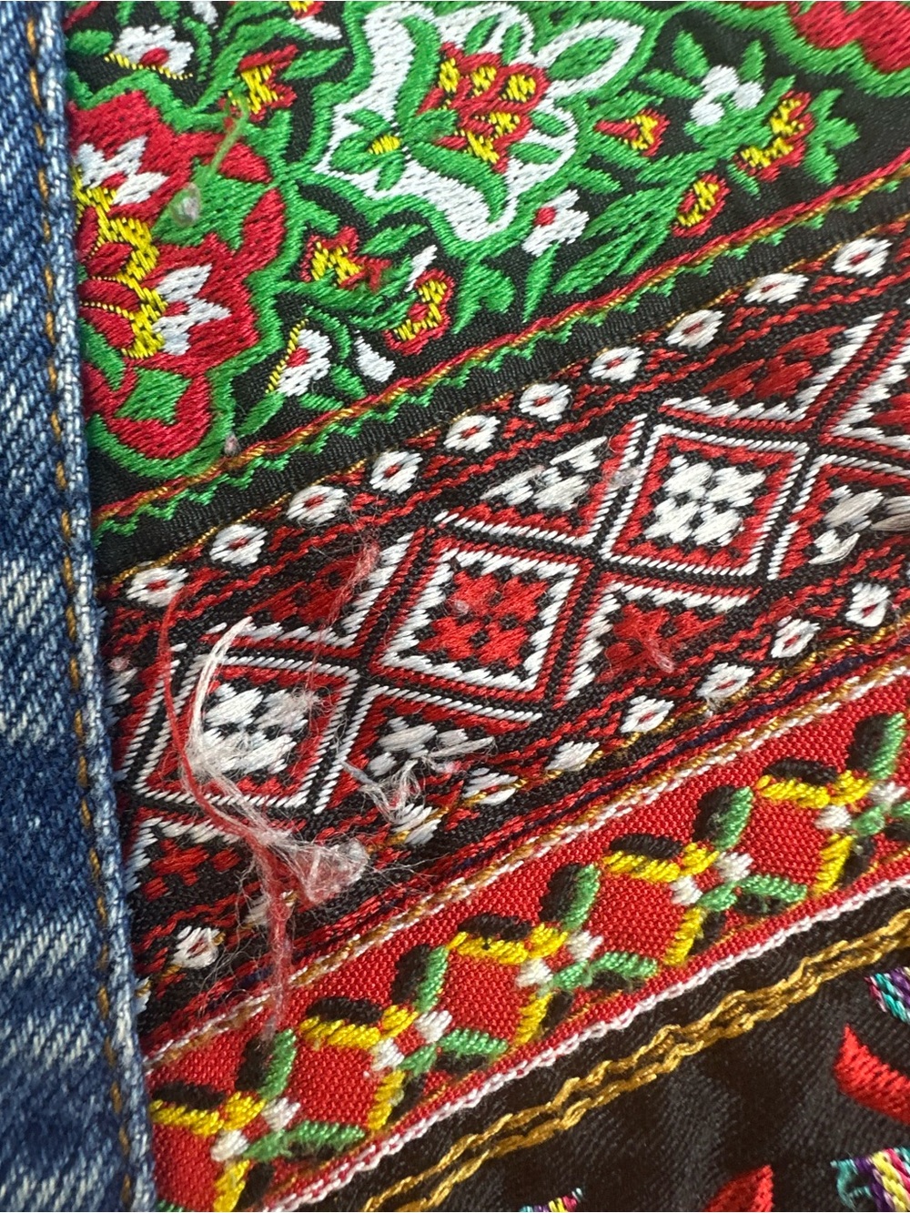 Pierre Cardin Denim Vest with Multi-Color Embroidered Panels - Picture 6 of 10